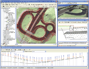 Одновременная работа в IndorCAD/Road с планом дороги, профилями и трёхмерным видом